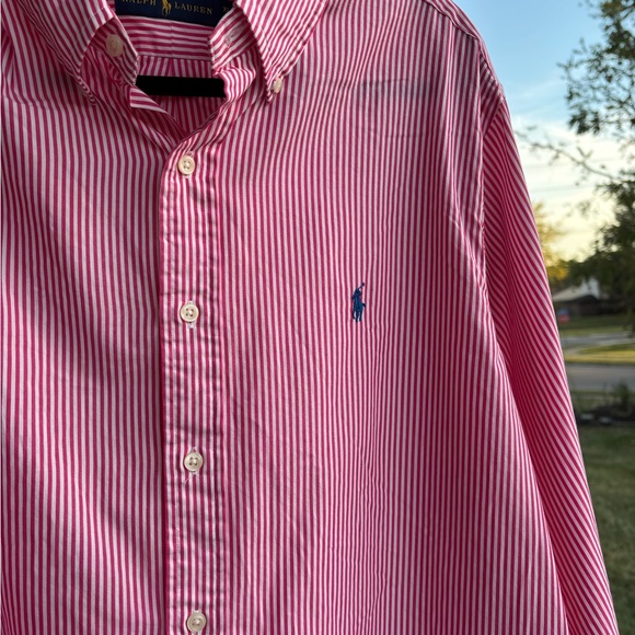 Ralph Lauren Other - Polo Ralph Lauren Pink and White Striped Button Up Shirt with Blue Polo Logo